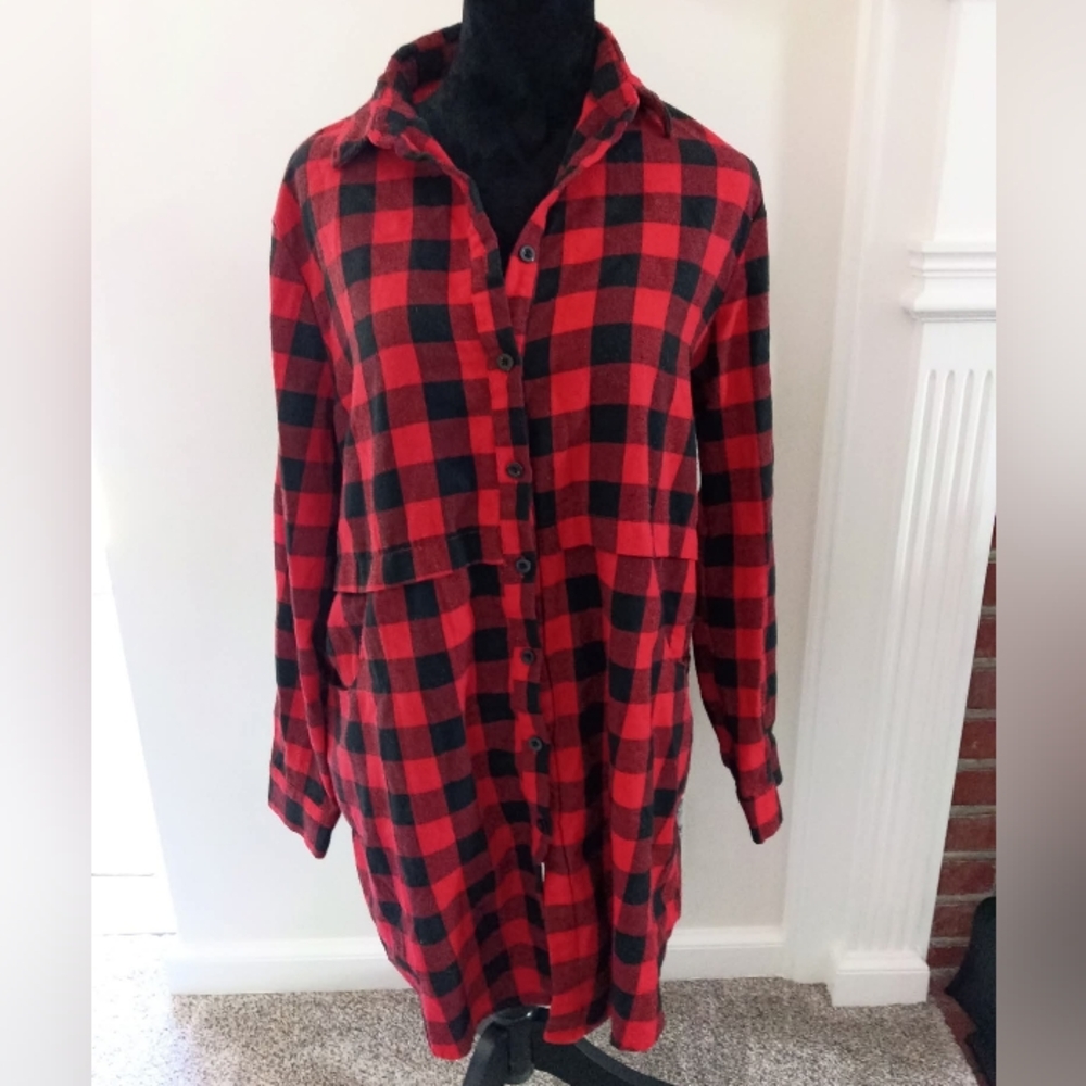 Women's Hotouch XL Button Up Buffalo Plaid Flannel Dress
